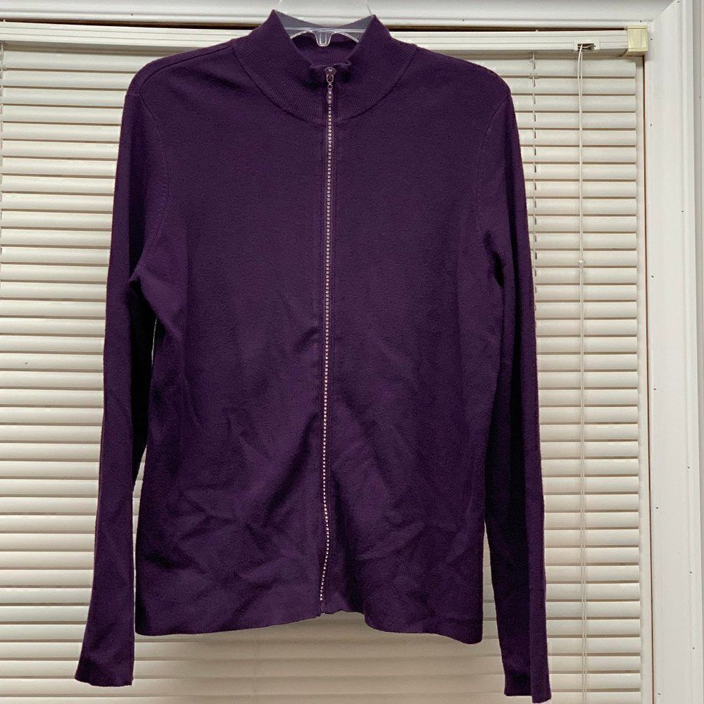 Chico's Zip Purple Rhinestone Cardigan Sweater 1